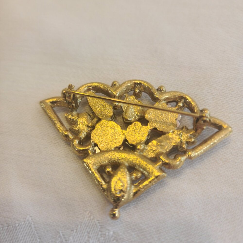 Vintage Glass Rhinestone Fan Brooch - Picture 2 of 6